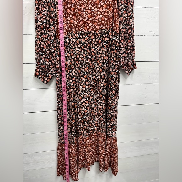 Zara • NEW • BROWN MAROON RED FLORAL PRINT BUTTONED LOOSE FIT MIDI DRESS • SMALL - Picture 6 of 11